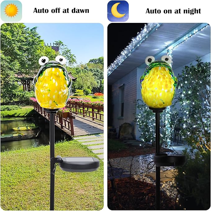 Afirst Solar Frog Garden Stake Lights Hand Blown Glass Decorative Garden Pathway Lights Outdoor Waterproof Animal Glass Stakes