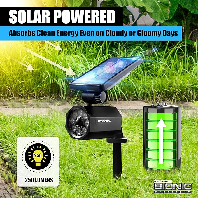 Bell+Howell Bionic Spotlight Motion Solar Spot Lights Outdoor Waterproof, Solar Landscape Lights, Outdoor Solar Yard Lights Weather Resistant, Super Bright LED Lights, for Garden, Lawn As Seen On TV