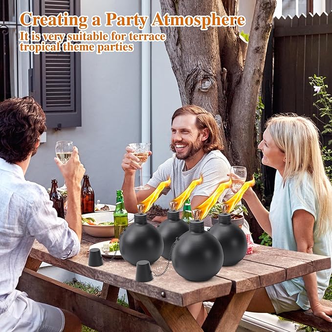 6 Pack Citronella Tabletop Torches, 25 oz Table Top Torches for Outdoor, Metal Oil Burner Candles, Garden Torches with Fiberglass Wick for Yard, Patio, Deck, Garden, Party, Landscape.