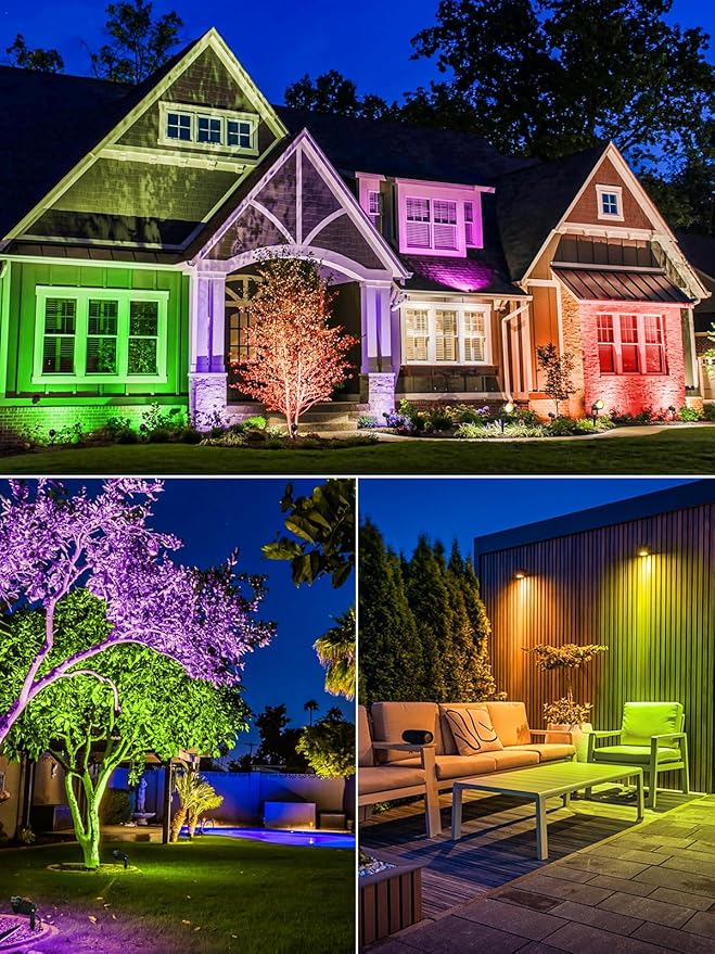 Halloween RGBW Outdoor Spotlights for Yard,10W Color Changing Landscape Lights with Remote Control 120V LED Landscape Lighting Waterproof Spotlight with Plug Tree Garden Path Decoration (2Pack)