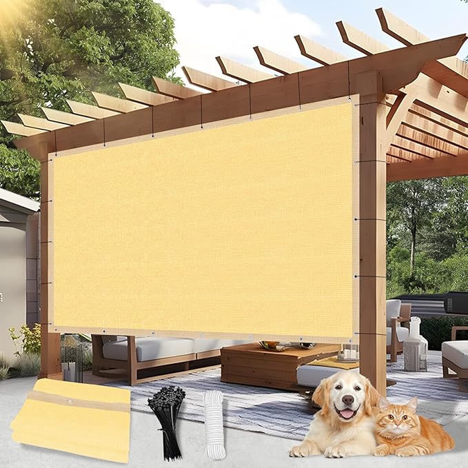 Outdoor 90% Sun Shade Cloth with Grommets, 17 X 17 FT Pergola Shade Cover for Garden Patio Carport Kennel Swimming Pool, Sand (We Make Custom Size)