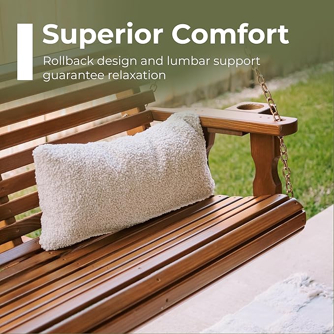 Amish Casual 4 Foot Roll Back Porch Swing with Cup Holders in Semi-Solid Black Stain - Amish Made in The USA from Treated Pine Heavy Duty 700 Lb. Weight Capacity