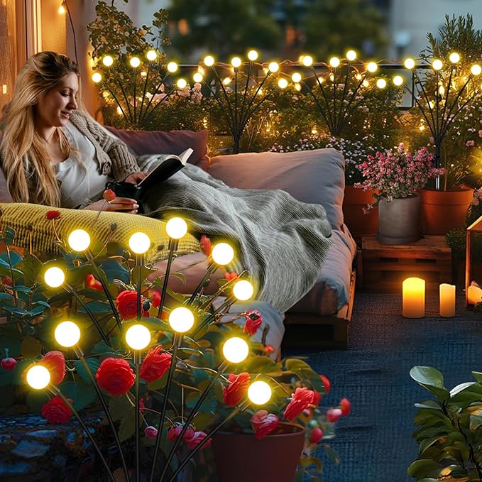 Solar Garden Lights Outdoor, 8 Pack Solar Firefly Lights, Starburst Swaying Lights, Waterproof Garden Decor for Yard Patio Pathway Lawn, Gardening Gifts for Women, White, 8pack6touYBD