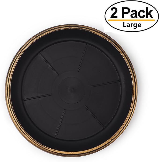 Decorative Heavy Duty Tray/Saucer (2 Pack) Rustic Medieval/French Country Look, Pot/Planter Base for Indoor/Outdoor Decor Use. Long Lasting, Reusable Light Weight (13 inches, Gold)