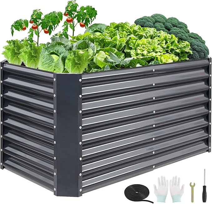 4x2x2ft Raised Garden Bed - Galvanized Deep Root Planter Boxes Outdoor with Wing Nuts and Safety Edges for Gardening Vegetables, Flowers, Herbs, Succulents - Gray