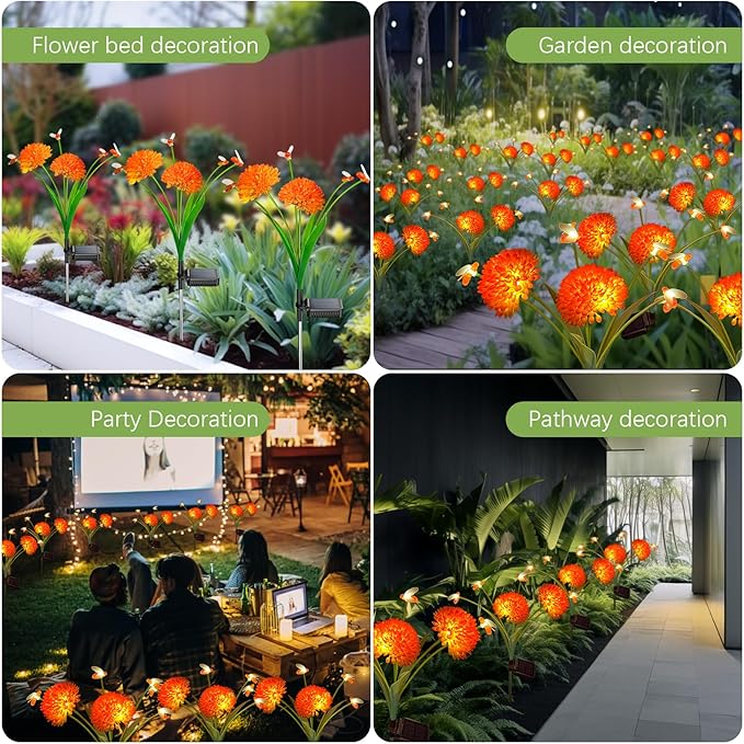 Solar Garden Lights, 4 Pack Swaying Bee Lights With Flowers, Waterproof Firefly Lights Outdoor for Garden Patio Yard Pathway Fall Decoration, Gifts for Women Mother's Day