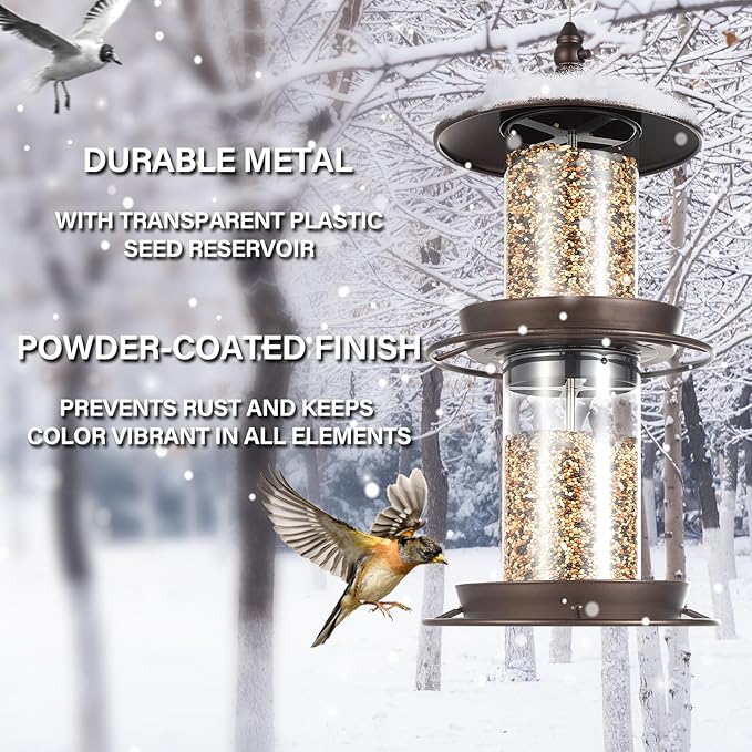 Backyard Expressions 2-Tier Bird Feeder with Sure-Lock Cap and Hanging Hook, Wild Bird Feeders - 4.5 lb Seed Capacity