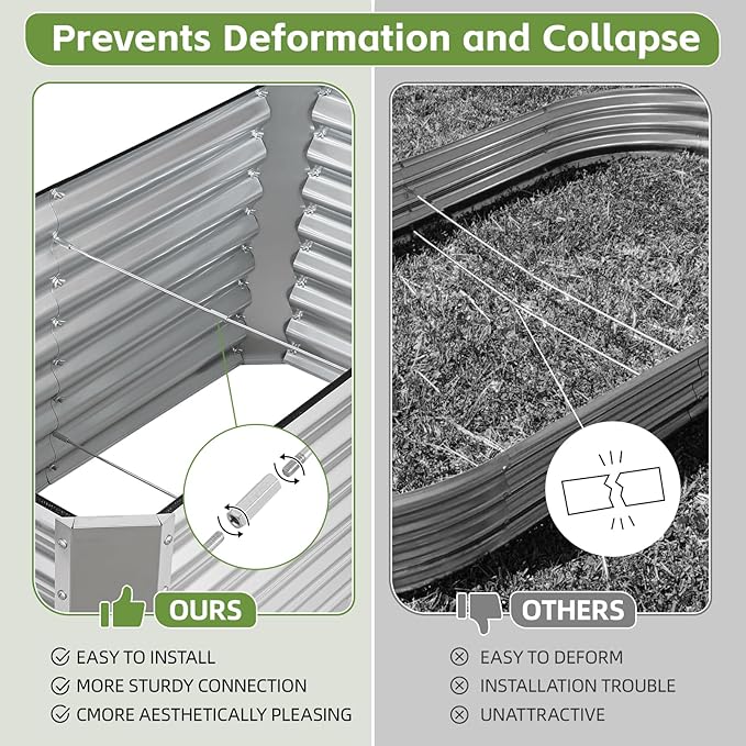 4x2x2ft (2 Pack) Raised Garden Bed - Galvanized Deep Root Planter Boxes Outdoor with Wing Nuts and Safety Edges for Gardening Vegetables, Flowers, Herbs, Succulents - Silver