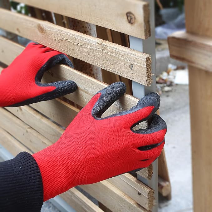 Evridwear Crinkle Latex Rubber Hand Coated Safety Work Gloves for Men Women General Multi Use Construction Warehouse Gardening Assembly Landscaping (XL-Size) Red 120 Pairs Pack