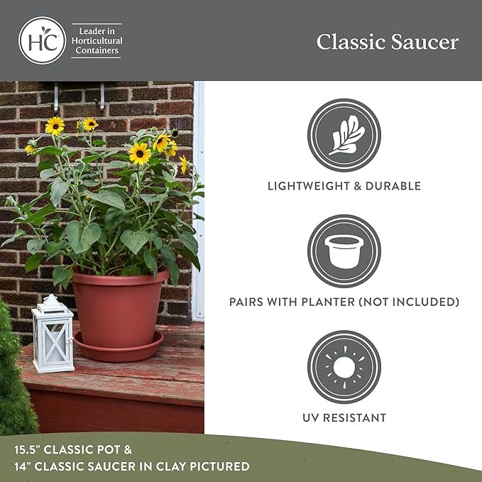 The HC Companies Flower Pot Saucers - Plastic Plant Saucer for Outdoors & Indoors - Traditional Design Plant Pot Trays for Water Drainage - Durable & Stylish Round Plant Tray (21-inch White)