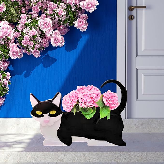 Black and White Cat Planter Plant Pots,Cute Garden Cat Flower Planter,Cat Planters Birthday Gifts for Women,Office,Indoor/Outdoor Decor(12.5 * 5.6 * 7.8in)