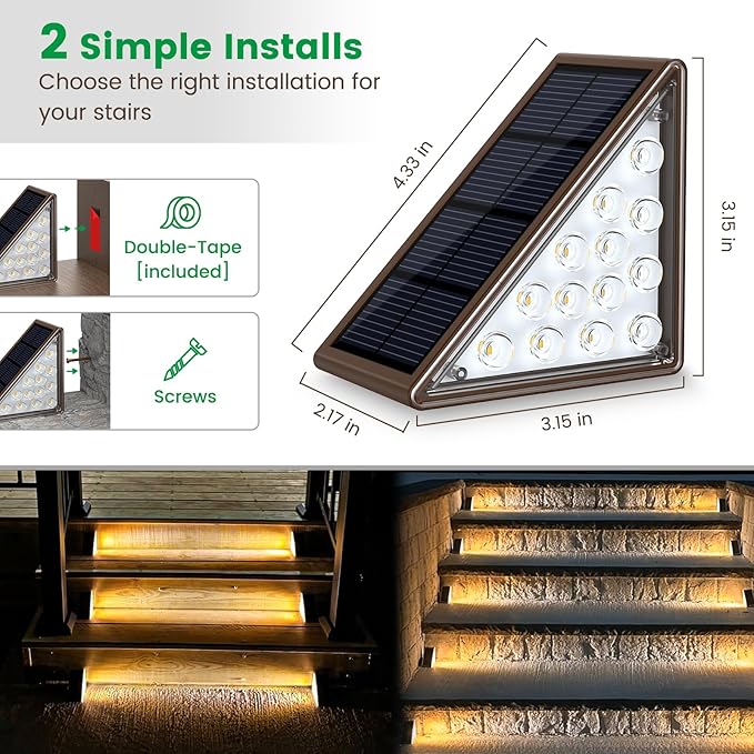 Solar Step Lights for Outside,24pack Solar Stair Lights Outdoor Waterproof IP67,Outdoor Deck Step Lights,Solar Outdoor Lights for Staircase,Patio,Front Step(Warm Brown)…