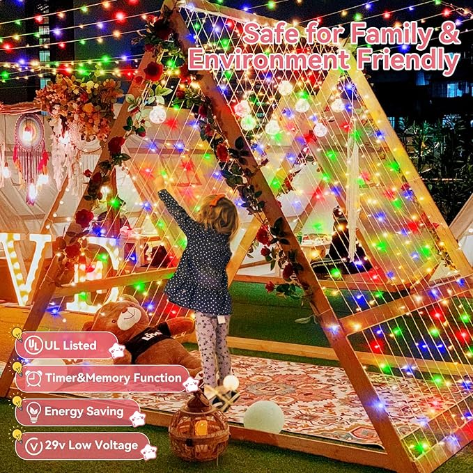 Heceltt 1600 LED 630 FT String Lights Outdoor, 8 Modes Christmas Lights Plug in, IP44 Waterproof Led String Lights with Timer and Memory for Christmas Holiday Wedding Decorations (Multicolor)