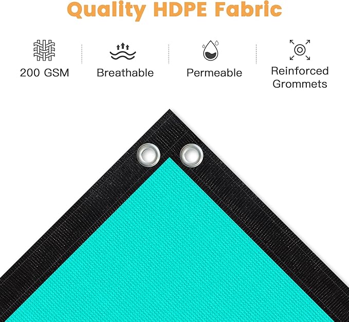 VICLLAX Shade Fabric Sun Shade Cloth with Every 2 FT Grommets for Patio Garden Pergola Cover Canopy 10x17 FT, Turquoise