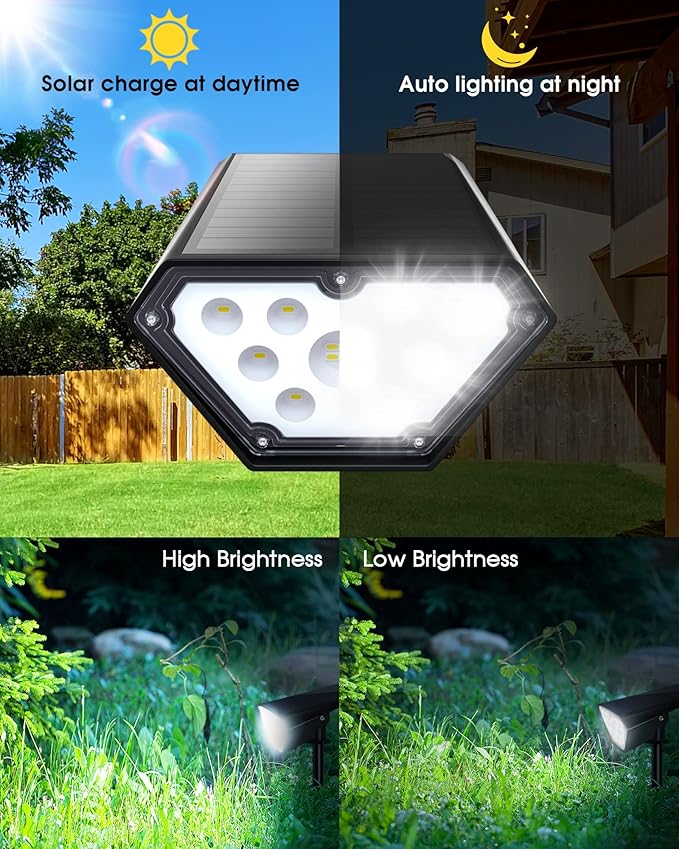 Biling Solar Spot Lights Outdoor, 2-in-1 Solar Landscape Lights 12 LED Bulbs Solar Powered Lights IP67 Waterproof Adjustable Wall Light for Patio Pathway Yard Garden Driveway Pool - White(6 Pack)