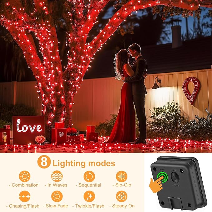 2 Pack Solar String Lights for Outside, Each 79Ft 240 LED Solar Lights Outdoor, 8 Modes Waterproof Solar Powered Fairy Twinkle Light for Backyard Patio Tree Party Garden Decoration, Red