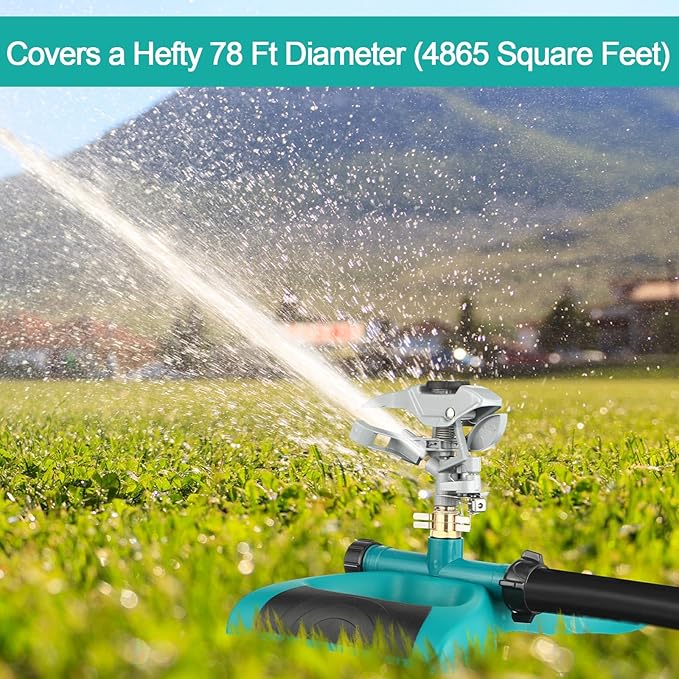 1 Packs Lawn Impact Sprinkler Heavy Duty Rotating Adjustable Pulsating Water Sprinkler Head with Metal Base, Adjustable Spraying Area and Distance for Large Area Garden Lawn Yard Irrigation
