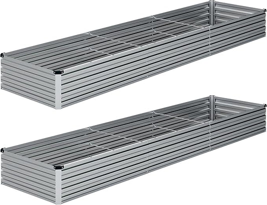 2PCS 12x2x1FT Galvanized Raised Garden Bed Kit,Vegetable Boxes-Rectangle Metal Flower Box,Large Planter Raised Beds Outdoor Garden for Planting,Fruit,Herb-Sliver