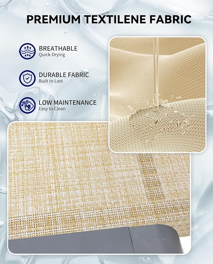 Aluminum Chaise Lounge Chair Outdoor, Foldable Patio Lounge Chair 2 Sets with Table Assemble-Free, Pool Lounge Chairs with 5 Adjustable Backrest, Outdoor Lounge Chairs for Outside Poolside Flaxen