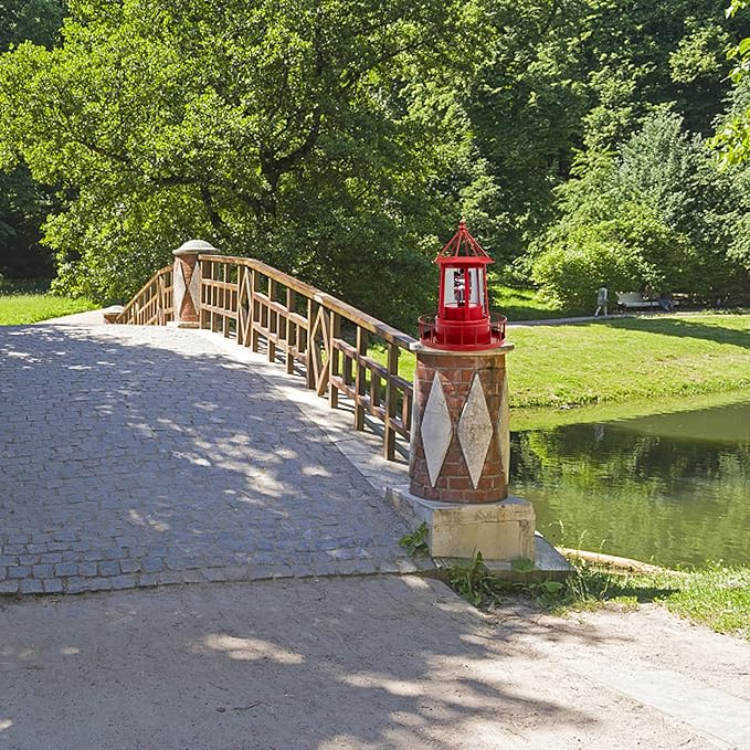 Operitacx Solar Powered Rotating Lighthouse Lamp - Waterproof Solar Lighthouse Outdoor Garden Decor, Led Yard Light for Patio, Lawn, and Pathway (Red)