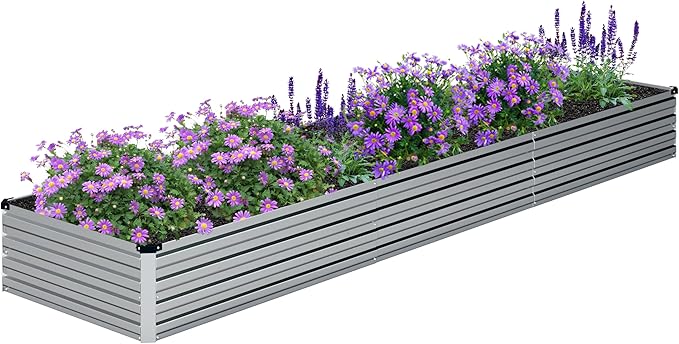 12x2x1FT Galvanized Raised Garden Bed Kit,Vegetable Boxes-Rectangle Metal Flower Box,Large Planter Raised Beds Outdoor Garden for Planting,Fruit,Herb-Sliver