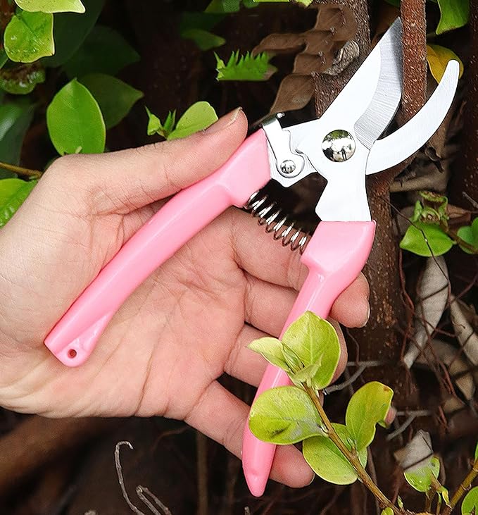 Garden Flower Shears Pruning Shears 6.9 inches Scissors Heavy Duty Plant Scissors for Cutting Flowers, Trimming Plants, Bonsai, Fruits Picking (Pink Handle)