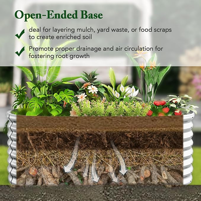 Giantex 5x3x2ft Raised Garden Bed, Large Metal Elevated Oval Planter Bed, 193 Gallon Capacity, Outdoor Planting Garden Box for Vegetable Flower Herb Grow (Silver)