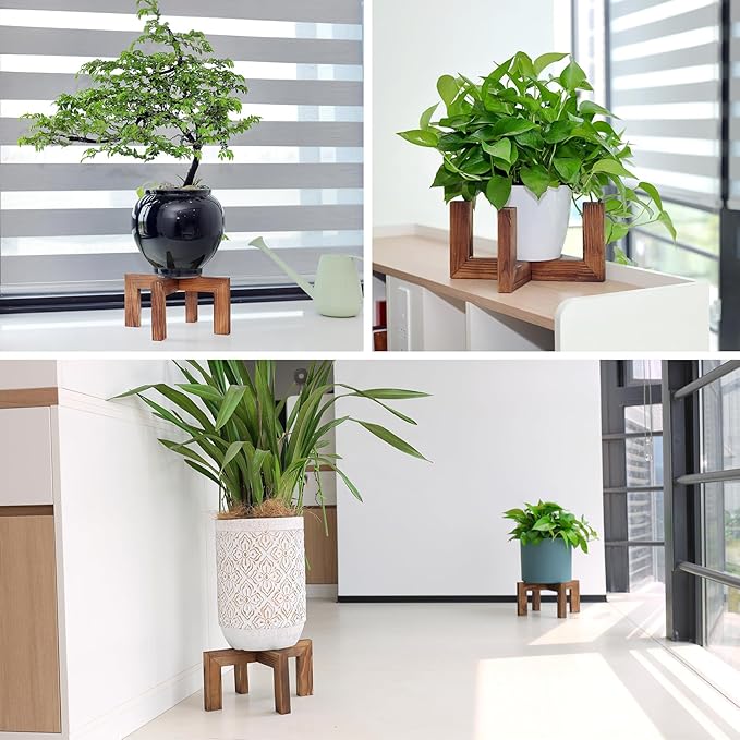 Plant Stand, Indoor/Outdoor Wood Plant Holder, Single Flower Pot Stand, Sturdy Planter Stand (Walnut, Fit 5-9 Inch Pots)