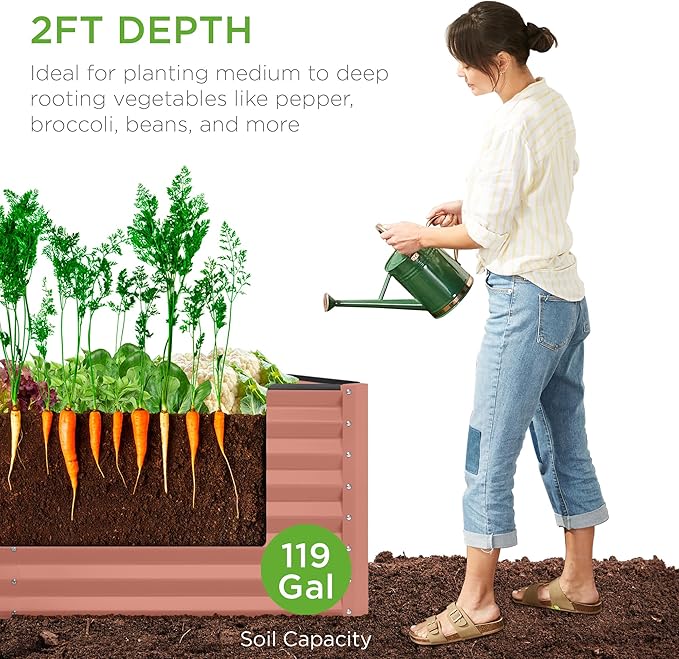 Best Choice Products 4x2x2ft Outdoor Metal Raised Garden Bed, Deep Root Planter Box for Vegetables, Flowers, Herbs, and Succulents w/ 119 Gallon Capacity - Terracotta
