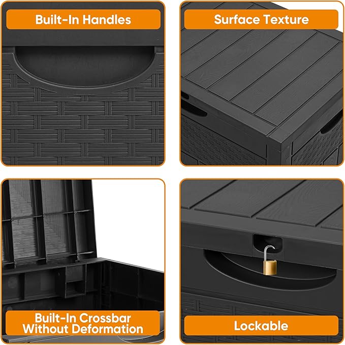 33 Gallon Resin Deck Box, Weatherproof Outdoor Storage Box for Patio, Garden, Pool, and Yard, Lockable Waterproof Bin for Tools, Cushions, and Accessories, Black
