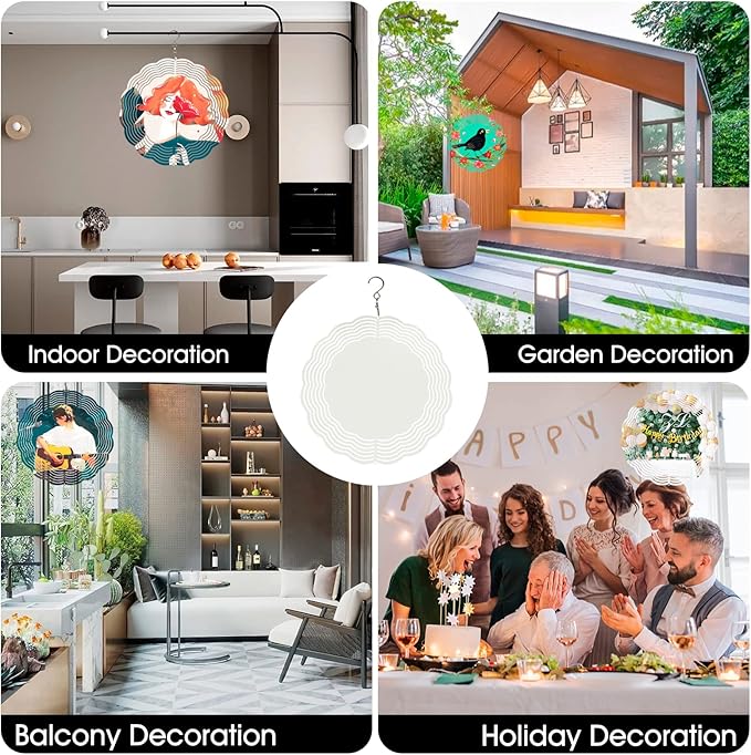 5 Pack Sublimation Wind Spinner Blanks 8 Inch Wind Spinners Sublimation Blanks 3D Aluminum Metal Wind Spinners for Yard and Garden Indoor Outdoor Window Porch Front Door Decoration Round