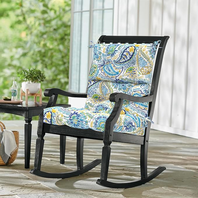 LVTXIII 2 Pack Outdoor/Indoor High Back Chair Cushions, Deep Seat Patio Seat and Back Cushion Set, Stuffed High Rebound Foam Rocking Chair Cushions, 44”x22”x4”, Paisley Blue