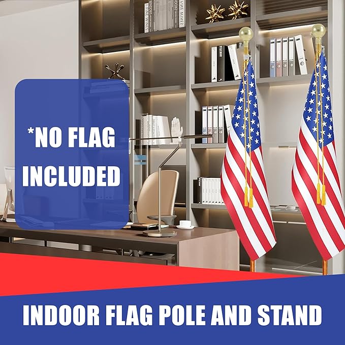 Super Tough Indoor Flag Pole kit 8ft - Parade Ball - Gold Texture Base - Aluminum Flagpole with Brass Finish - Heavy Duty Inside House Flagstaff - Interior Shaft and Stand - No Ensign Included