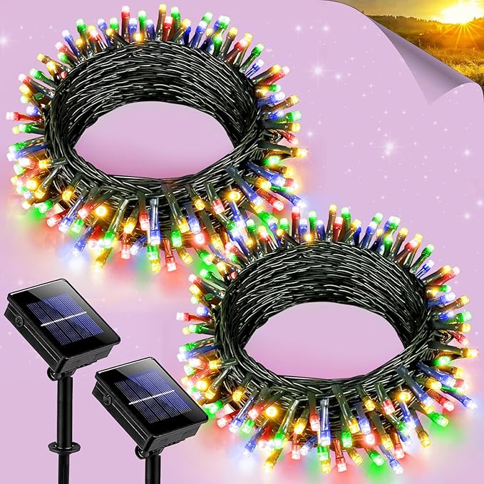 2 Pack Solar String Lights for Outside, Each 40Ft 120 LED Solar Lights Outdoor, 8 Modes Waterproof Solar Powered Fairy Twinkle Light for Backyard Patio Tree Party Garden Decoration, Multicolor