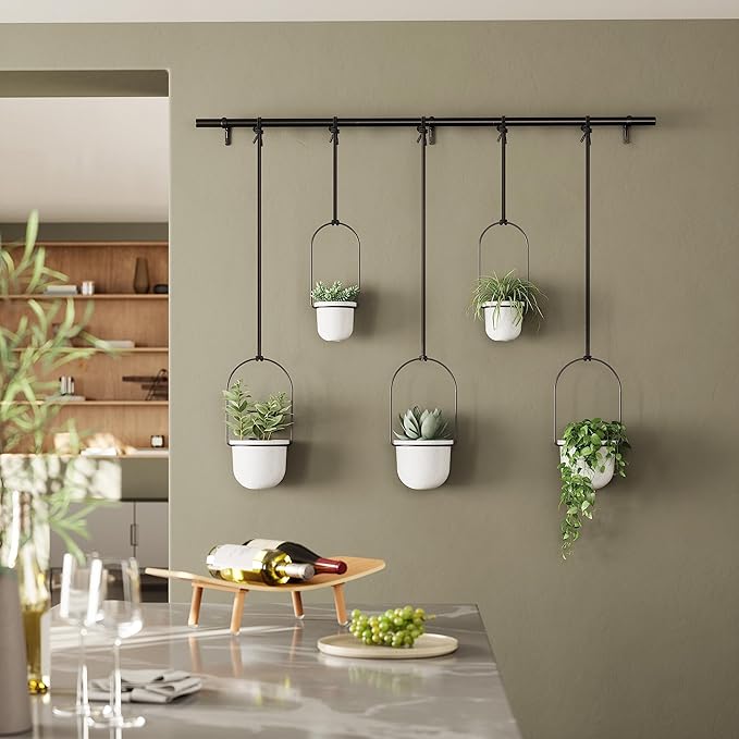 Umbra Triflora Hanging Planter for Window, Indoor Herb Garden, Set of 5, White/Black