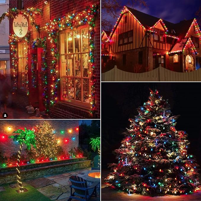 Multicolor C7 LED Christmas Lights Outdoor, 50FT Colorful Christmas String Lights with 50+2 Plastic Bulbs, Traditional Hanging Holiday Lights for Christmas Tree Patio Fence Roofline Xmas Decorations