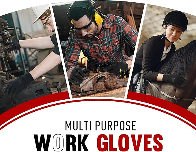 HLDD HANDLANDY Leather Work Gloves for Men & Women, Adjustable Wrist Cowhide Gardening Glove with Reinforced Palm for Driver