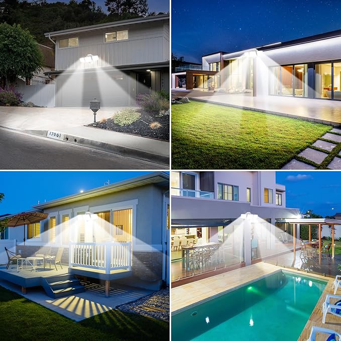 65W LED Flood Light Outdoor, 6500LM, Waterproof, 6500K Motion Sensor Flood Lights Outdoor with Adjustable 3 Head Detected Floodlight for Outside Entryway Garage, Yard, Porch, White, 2 Pack