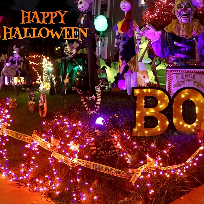 2-Pack 66FT 200 LED Extendable Halloween Lights, Orange and Purple Halloween Decorations Outdoor Indoor Tree Lights with Timer and Memory Function, Plug in Mini Light Waterproof with 13 Lighting Modes