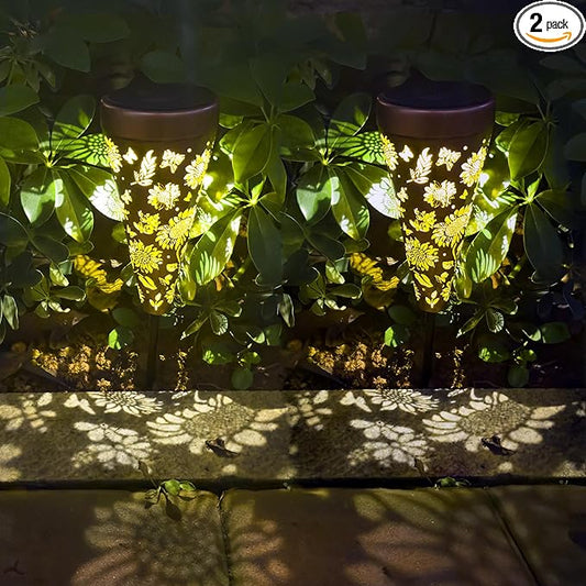 2 Pack Sunflower Solar Pathway Lights Outdoor, Waterproof Solar Walkway Lights Garden Decor, Pathway Landscape Lights for Backyard Patio Path Yard Lawn Walkway