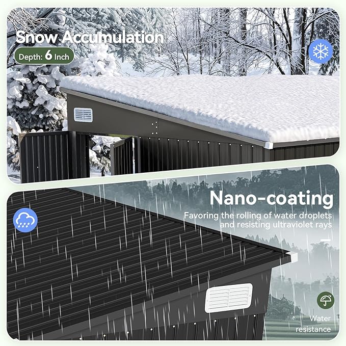 Aoxun 7' x 4' Shed 140 CU.FT Outdoor Waterproof Storage Shed with Triple Lockable Door Garden Metal Tool Shed for Outside