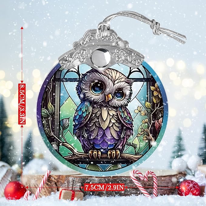 Owl Stained Glass Suncatcher, Jocidea Owl Ornament, Owl Christmas Ornament, Holidays Ornaments, Christmas Tree Ornament, Owl Decor, Gifts for Owl Lovers