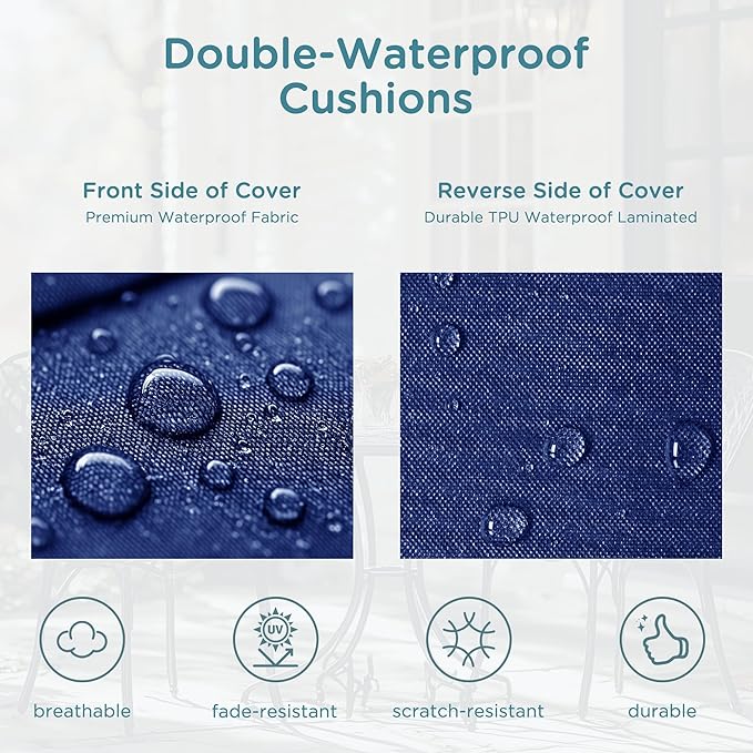 Codi Outdoor Chair Cushions Set of 2 19x19 Inch, Waterproof Seat Cushion for Patio Furniture with Handles & Adjustable Straps, Fade Resistant - Navy Blue