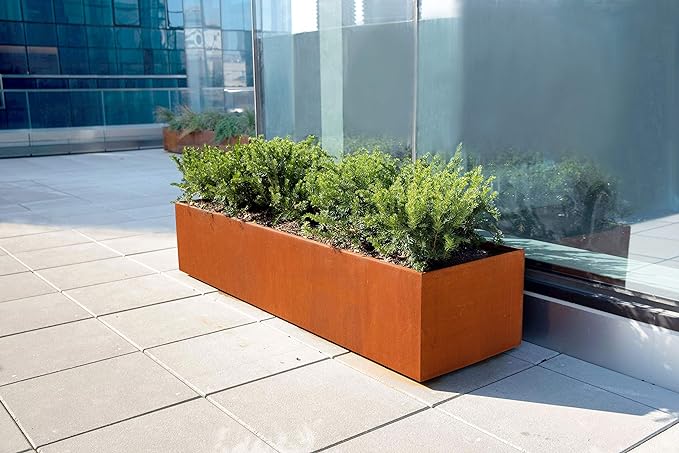 Large Rectangular Planter for Outdoor Plants – 48-Inch Corten Steel Planter Box for Garden Borders & Patios | Made in USA, Fully Assembled