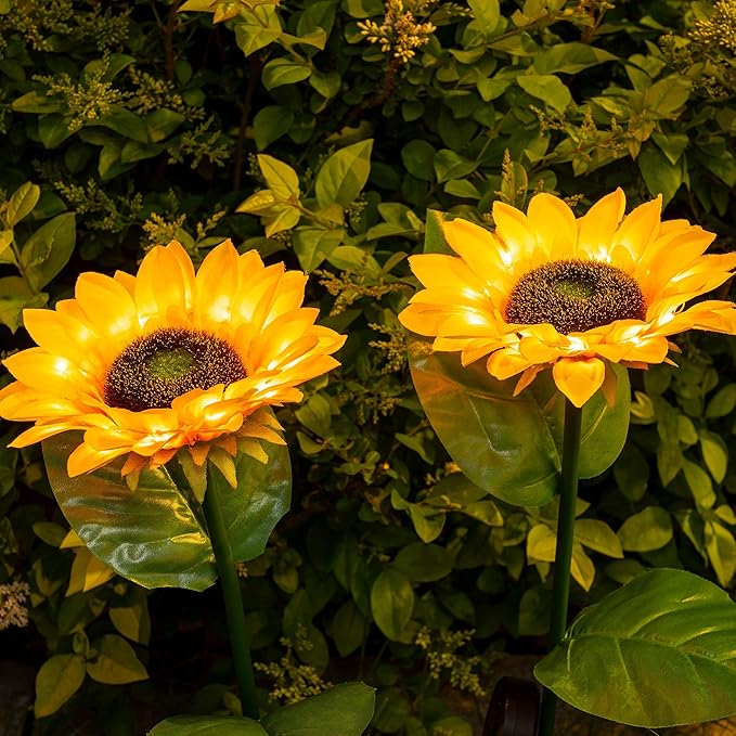 Dazzle Bright Sunflower Shape Solar LED Lights, 2 Pack Garden Waterproof Decorative with Stake for Outdoor Yard Pathway Outside Patio Lawn