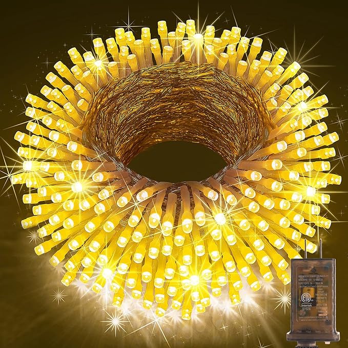 KNONEW 403ft 1000 LED Christmas String Lights Outdoor 8 Modes & Timer Fairy Light Plug in Waterproof LED Wedding Lights for Xmas Yard Tree Party Holiday Decorations (Warm White)