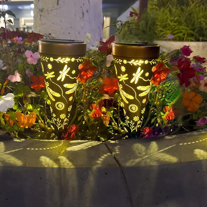 2 Pack Dragonfly Solar Pathway Lights: Outdoor, Waterproof Solar Walkway Lights for Garden, Backyard Patio, Path Yard, Lawn