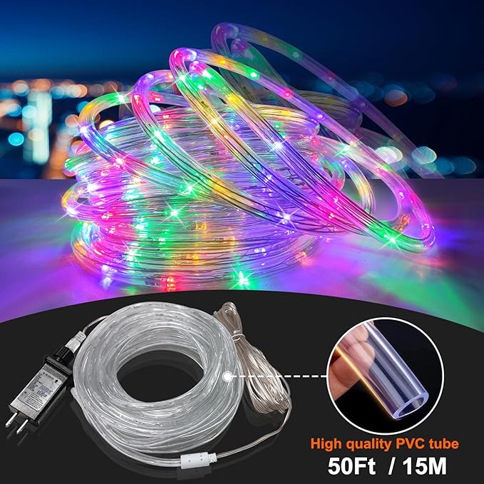 50Ft 375 LED Color Changing Rope Lights Outdoor with Plug & Remote Waterproof 21 Colors String for Bedroom Party Wedding Patio Garden Holiday Decoration