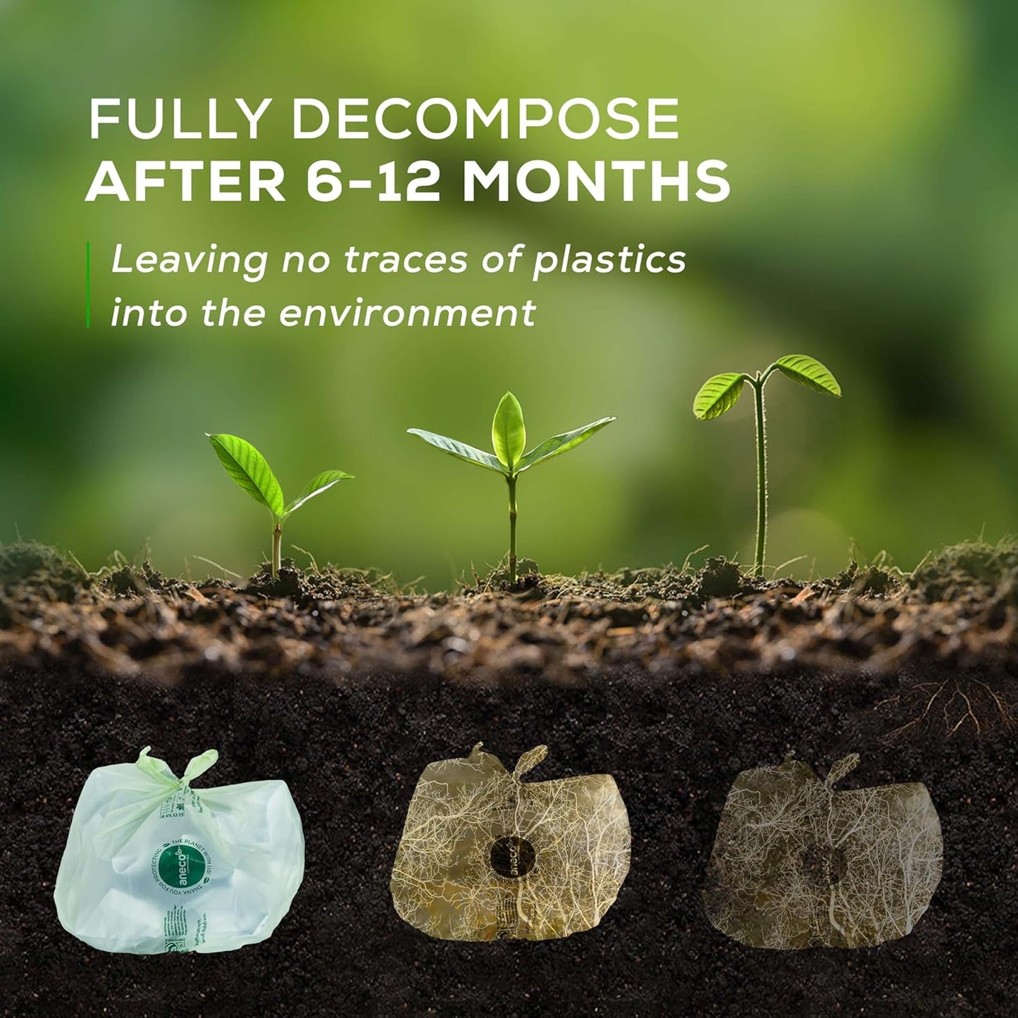 ANECO 100% Compostable Food Waste Bags 2.6 Gallon With Handles, Small Compost Bags for Countertop Bin, OK Compost HOME & BPI Certified Compostable Kitchen Food Waste Bag (45 Count)