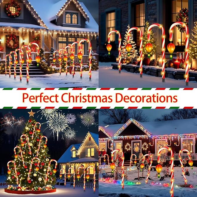 6 Pack Outdoor Christmas Decorations, 21" Solar Candy Cane Christmas Lights with Lantern and 90 Bright LED, Waterproof 8 Modes Outside Xmas Decorations for Outdoor Yard Garden Pathway